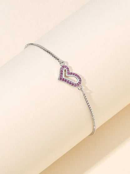 Stainless Steel Silver Plated Simple Style Classic Style Heart Shape Hollow Out Inlay Zircon Bracelets