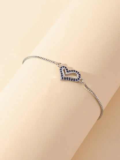 Stainless Steel Silver Plated Simple Style Classic Style Heart Shape Hollow Out Inlay Zircon Bracelets