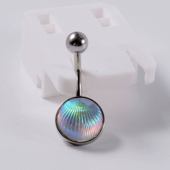 Stainless Steel Simple Geometric Electroplated Navel Ring With Colorful Fish Scale Pearl Ball And Acrylic Opal Mud Diamond Ball