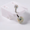 Stainless Steel Simple Geometric Electroplated Navel Ring With Colorful Fish Scale Pearl Ball And Acrylic Opal Mud Diamond Ball
