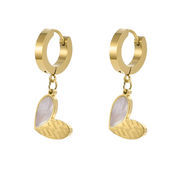 Stainless Steel Simple Love Shell Earrings With Animal Zodiac Pattern Color Preserving Ear Jewelry Niche All Match Fashion Earrings