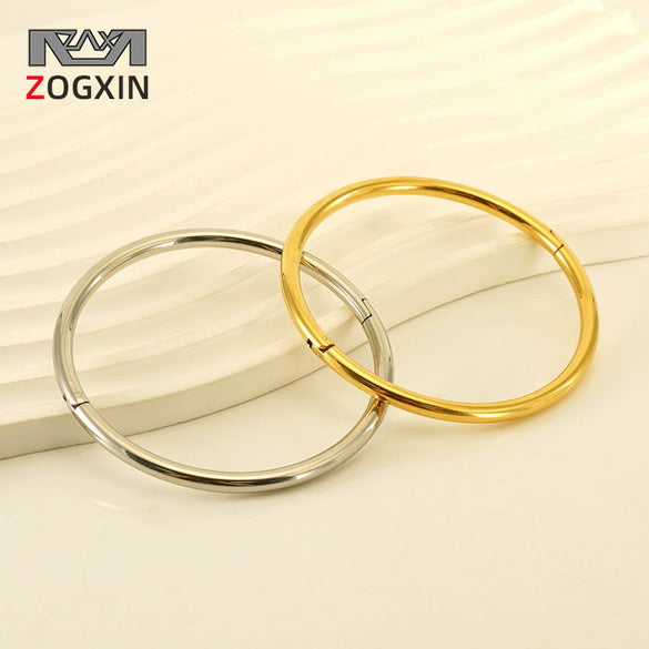 316L Stainless Steel Simple Niche Design Electroplating Round Plain Ring And Bracelet Hand Jewelry
