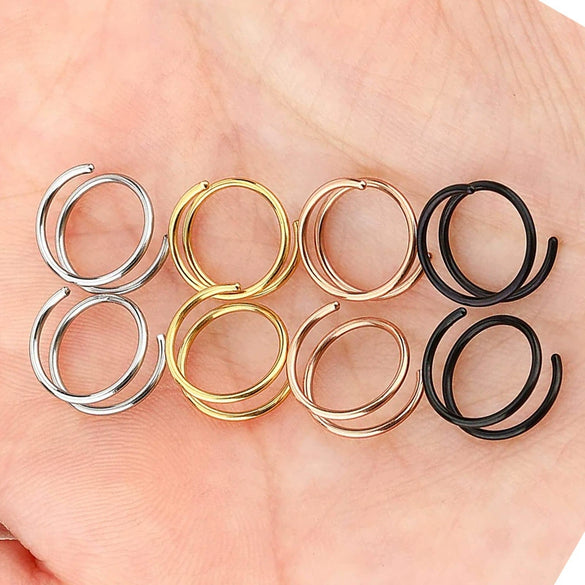 Stainless Steel Simple Spiral Perforated Nose Ring And Lip Ring Electroplated Jewelry