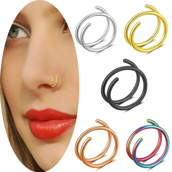 Stainless Steel Simple Spiral Perforated Nose Ring And Lip Ring Electroplated Jewelry