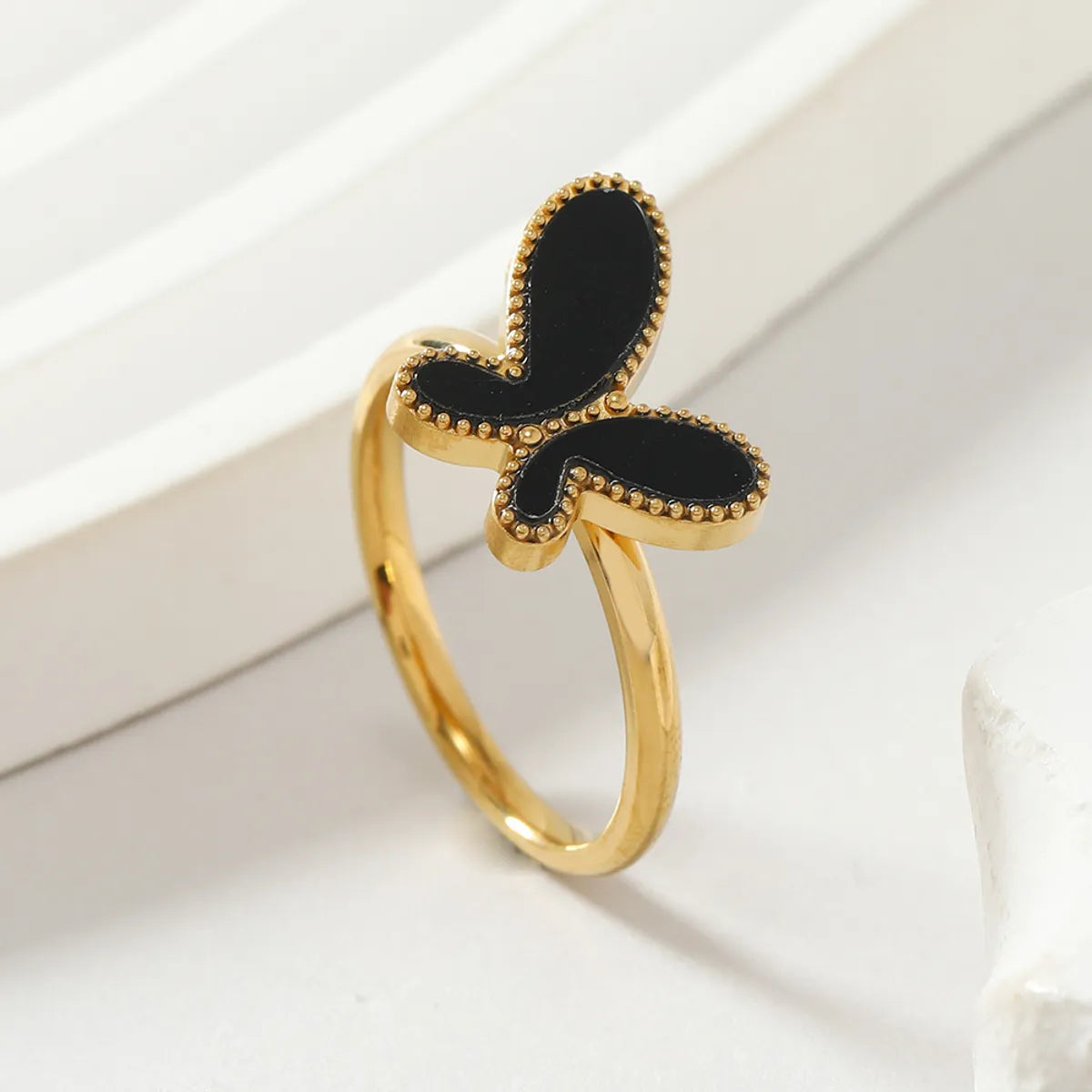 Stainless Steel Simple Style Butterfly Plating Inlay Shell Rings