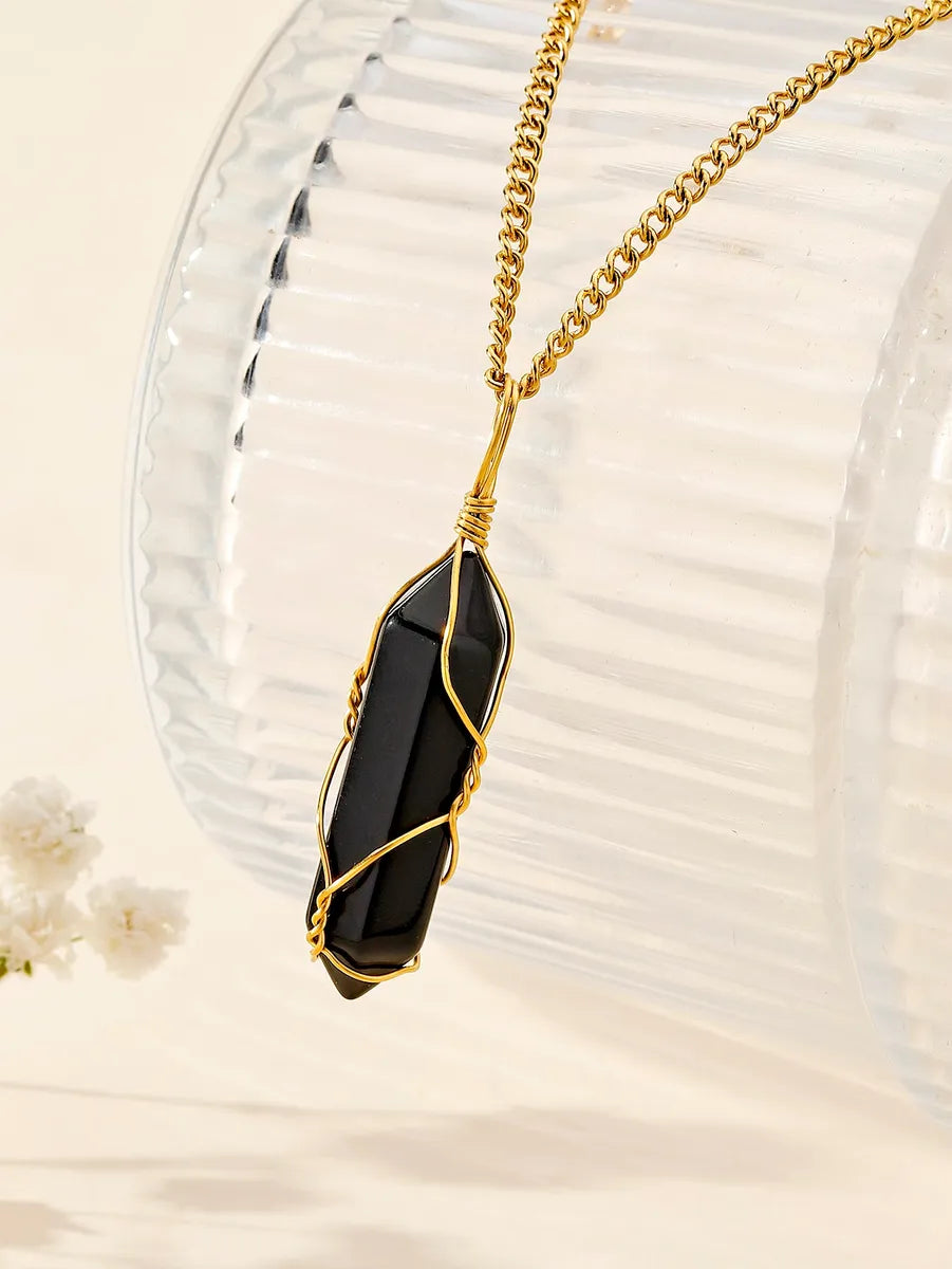 Stainless Steel Simple Style Classic Style Color Block Inlay Natural Stone Pendant Necklace