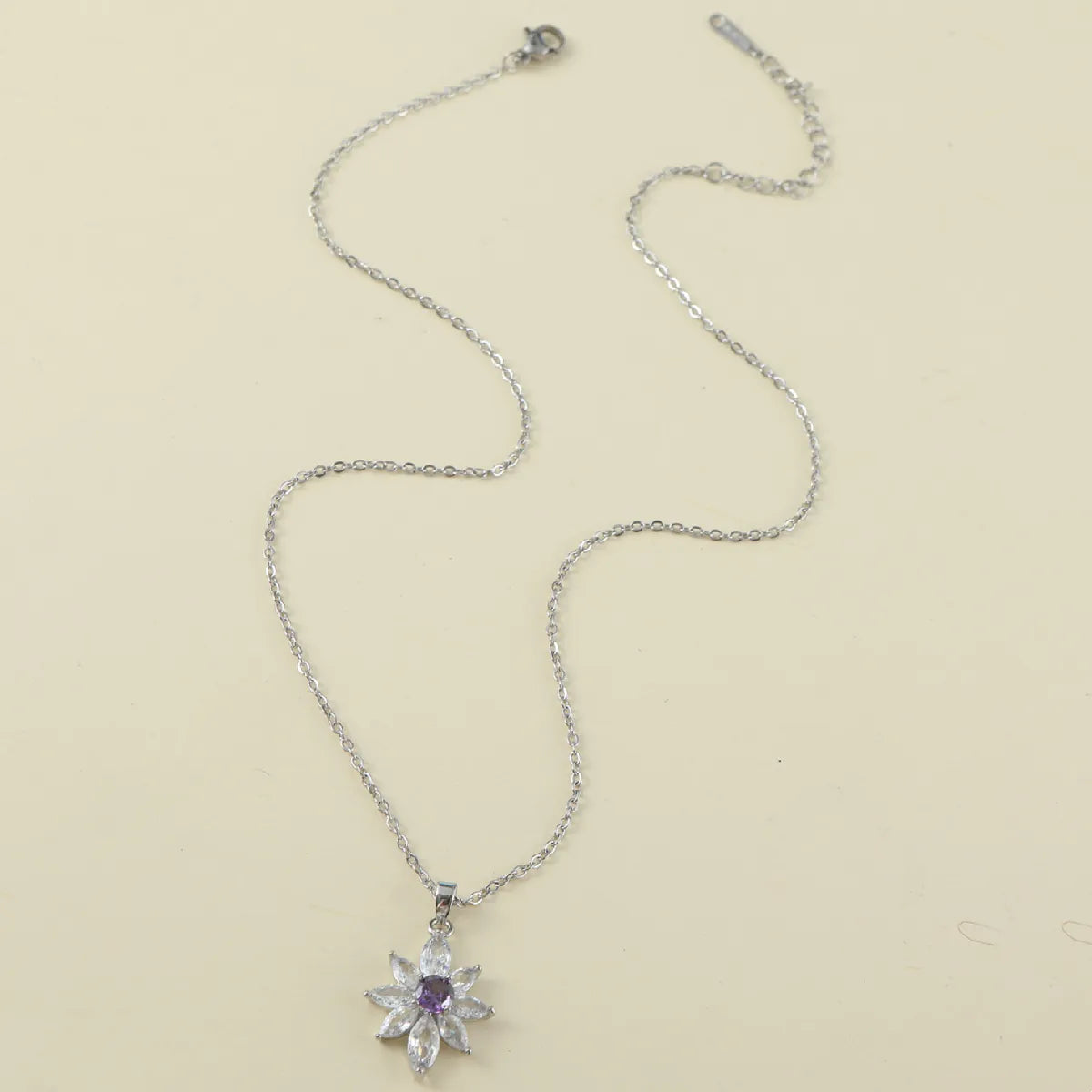 Stainless Steel Simple Style Classic Style Flower Inlay Zircon Pendant Necklace