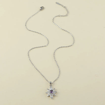 Stainless Steel Simple Style Classic Style Flower Inlay Zircon Pendant Necklace