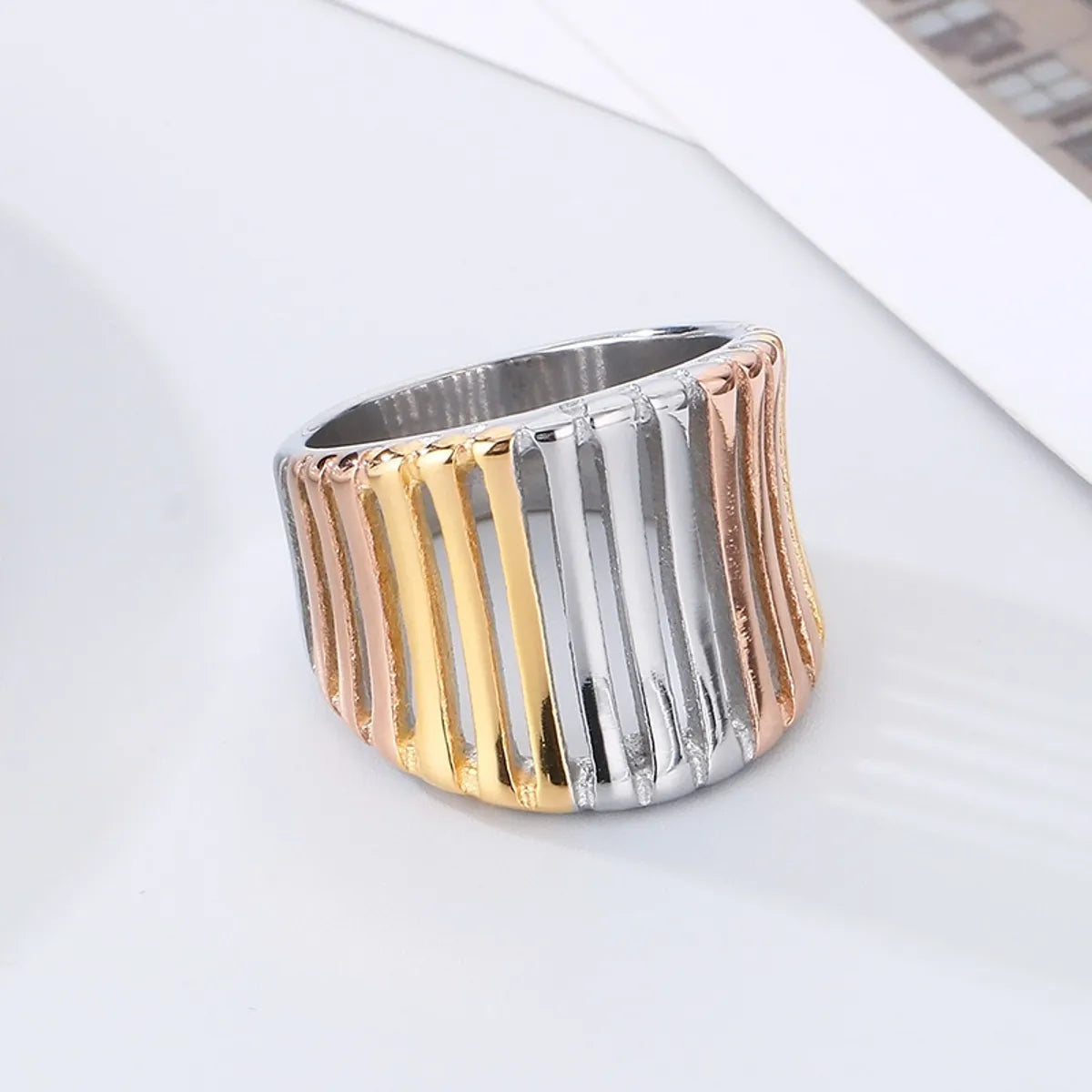 Stainless Steel Simple Style Color Block Stripe Hollow Out Rings