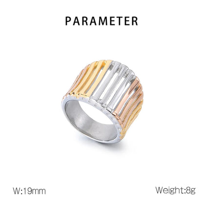 Stainless Steel Simple Style Color Block Stripe Hollow Out Rings