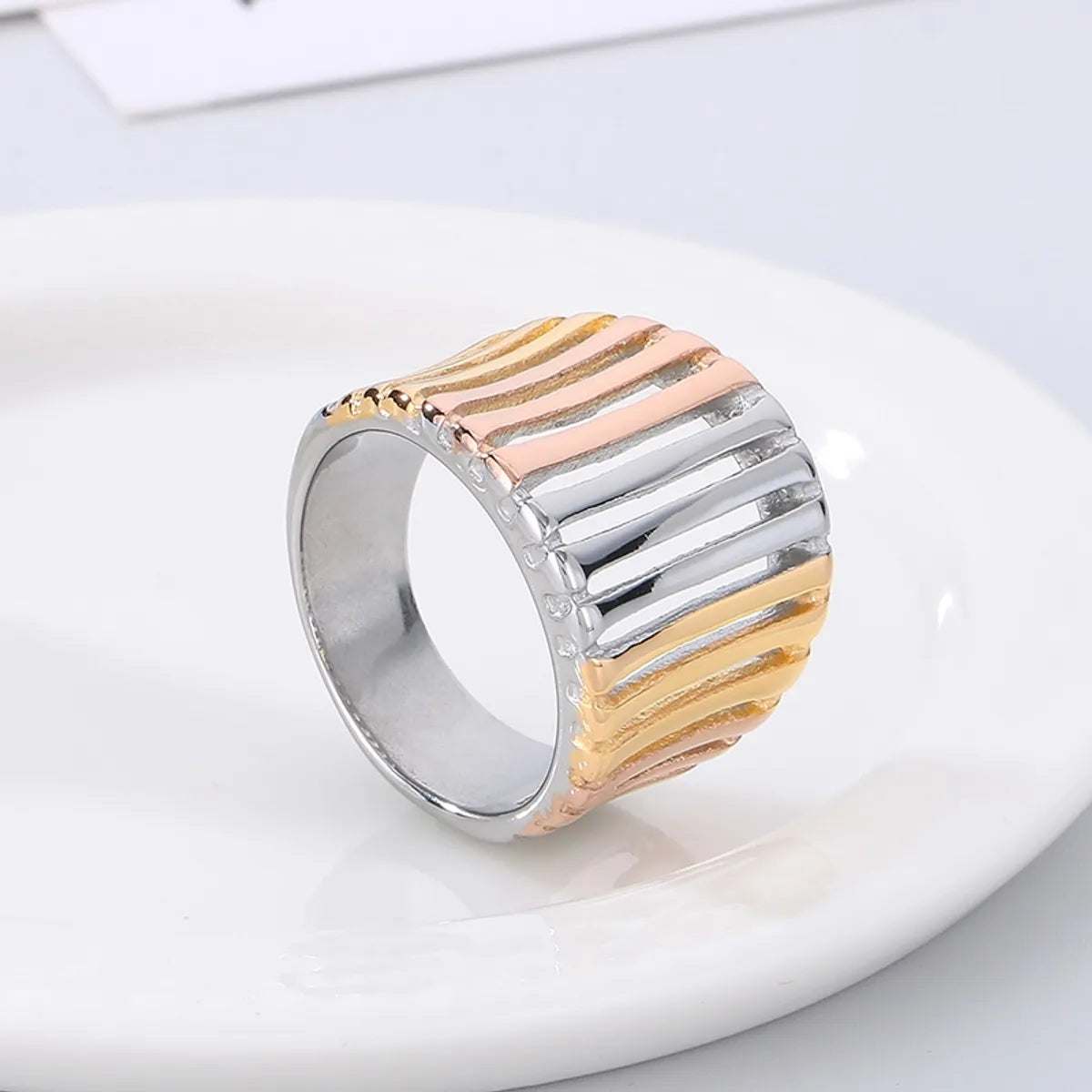 Stainless Steel Simple Style Color Block Stripe Hollow Out Rings