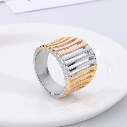 Stainless Steel Simple Style Color Block Stripe Hollow Out Rings