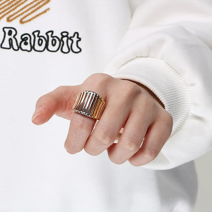 Stainless Steel Simple Style Color Block Stripe Hollow Out Rings