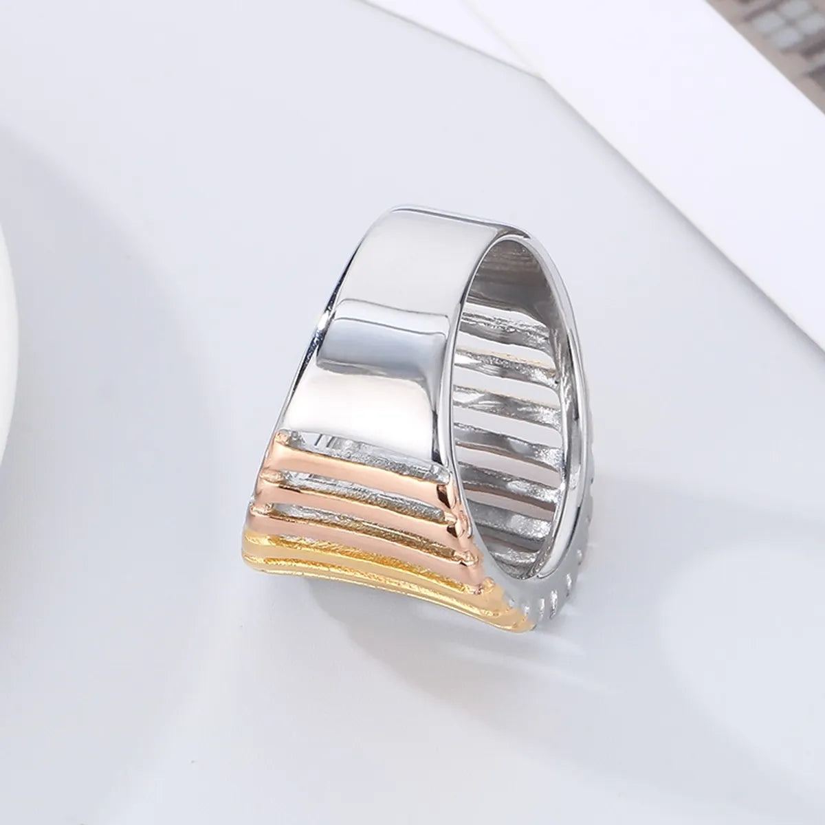 Stainless Steel Simple Style Color Block Stripe Hollow Out Rings