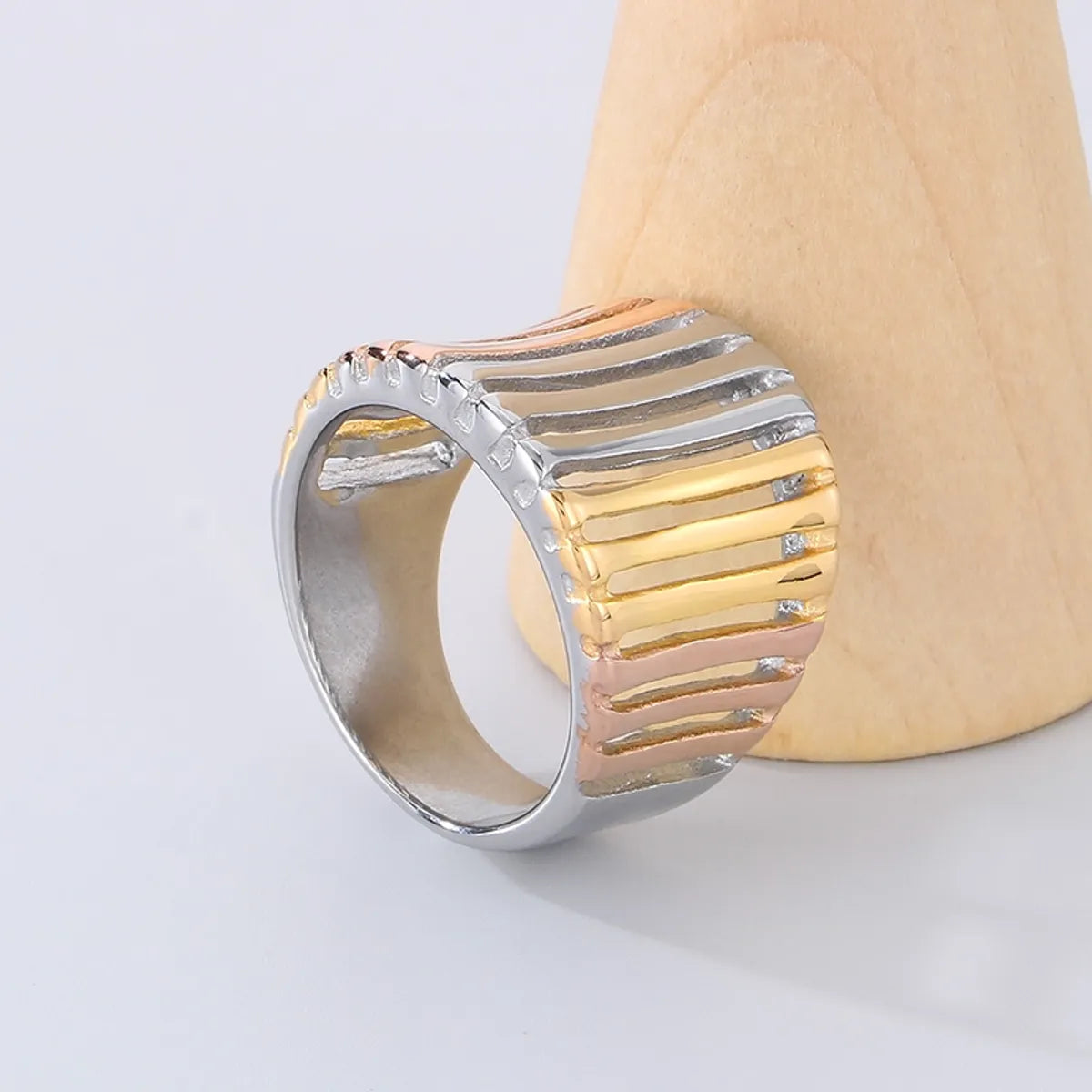 Stainless Steel Simple Style Color Block Stripe Hollow Out Rings