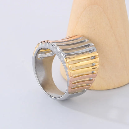 Stainless Steel Simple Style Color Block Stripe Hollow Out Rings