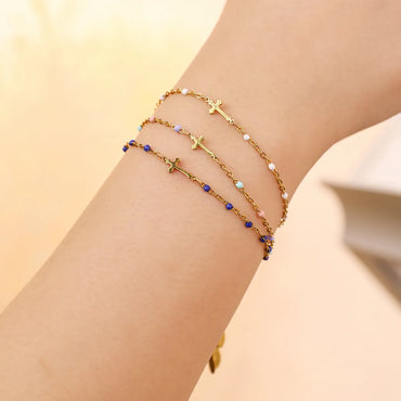 Stainless Steel Simple Style Cross Enamel Plating Bracelets