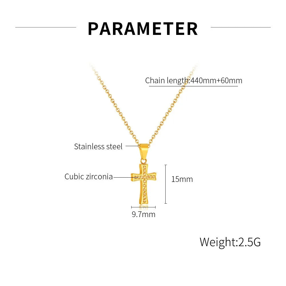 Stainless Steel Simple Style Plating Inlay Cross Zircon Pendant Necklace