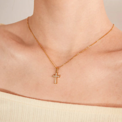 Stainless Steel Simple Style Plating Inlay Cross Zircon Pendant Necklace