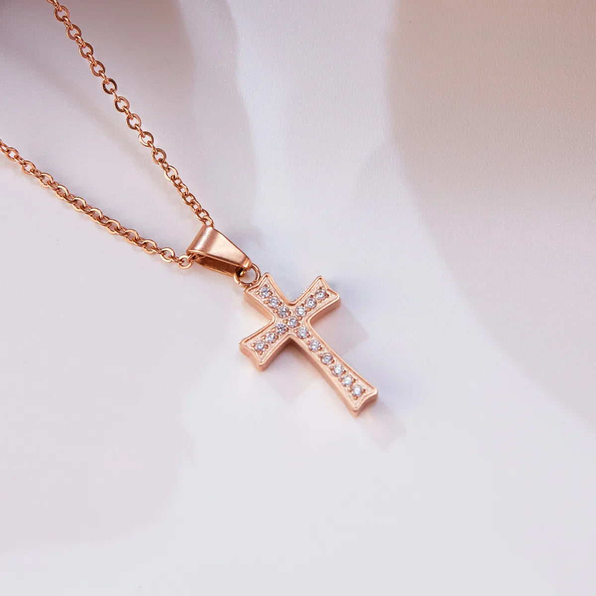 Stainless Steel Simple Style Plating Inlay Cross Zircon Pendant Necklace