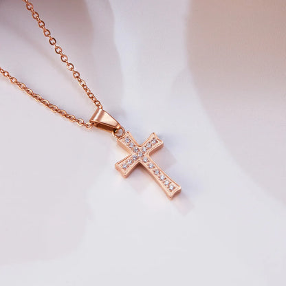 Stainless Steel Simple Style Plating Inlay Cross Zircon Pendant Necklace