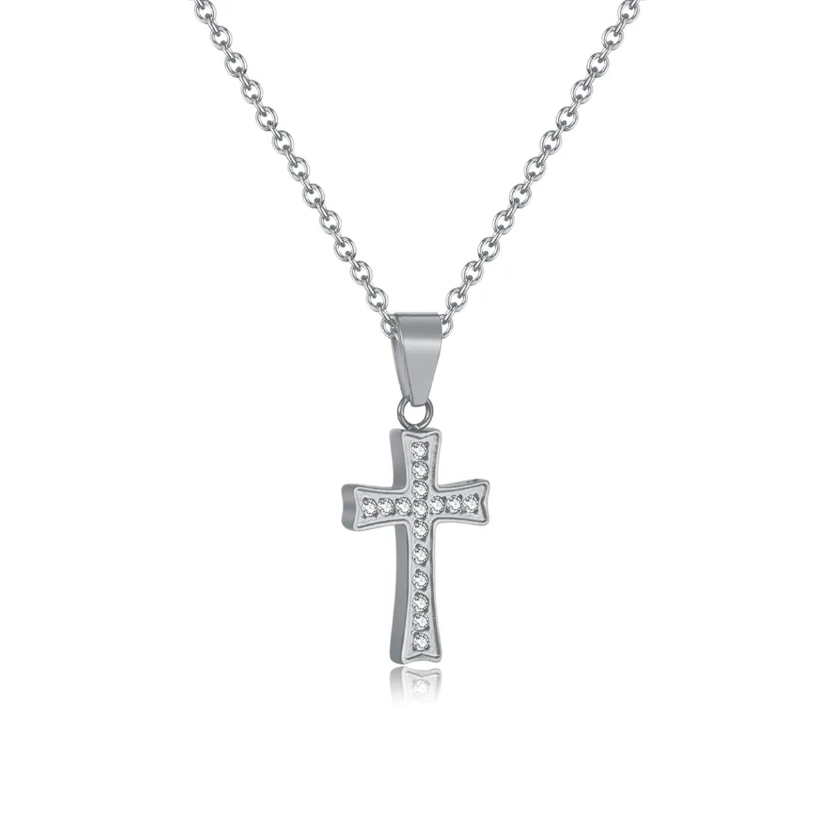 Stainless Steel Simple Style Plating Inlay Cross Zircon Pendant Necklace