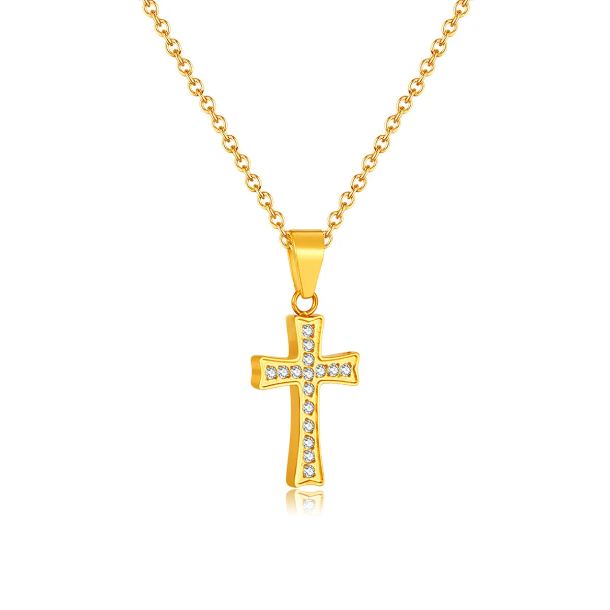 Stainless Steel Simple Style Plating Inlay Cross Zircon Pendant Necklace