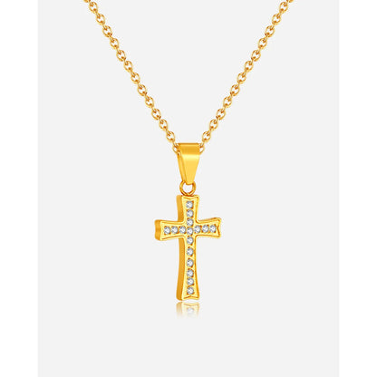 Stainless Steel Simple Style Plating Inlay Cross Zircon Pendant Necklace