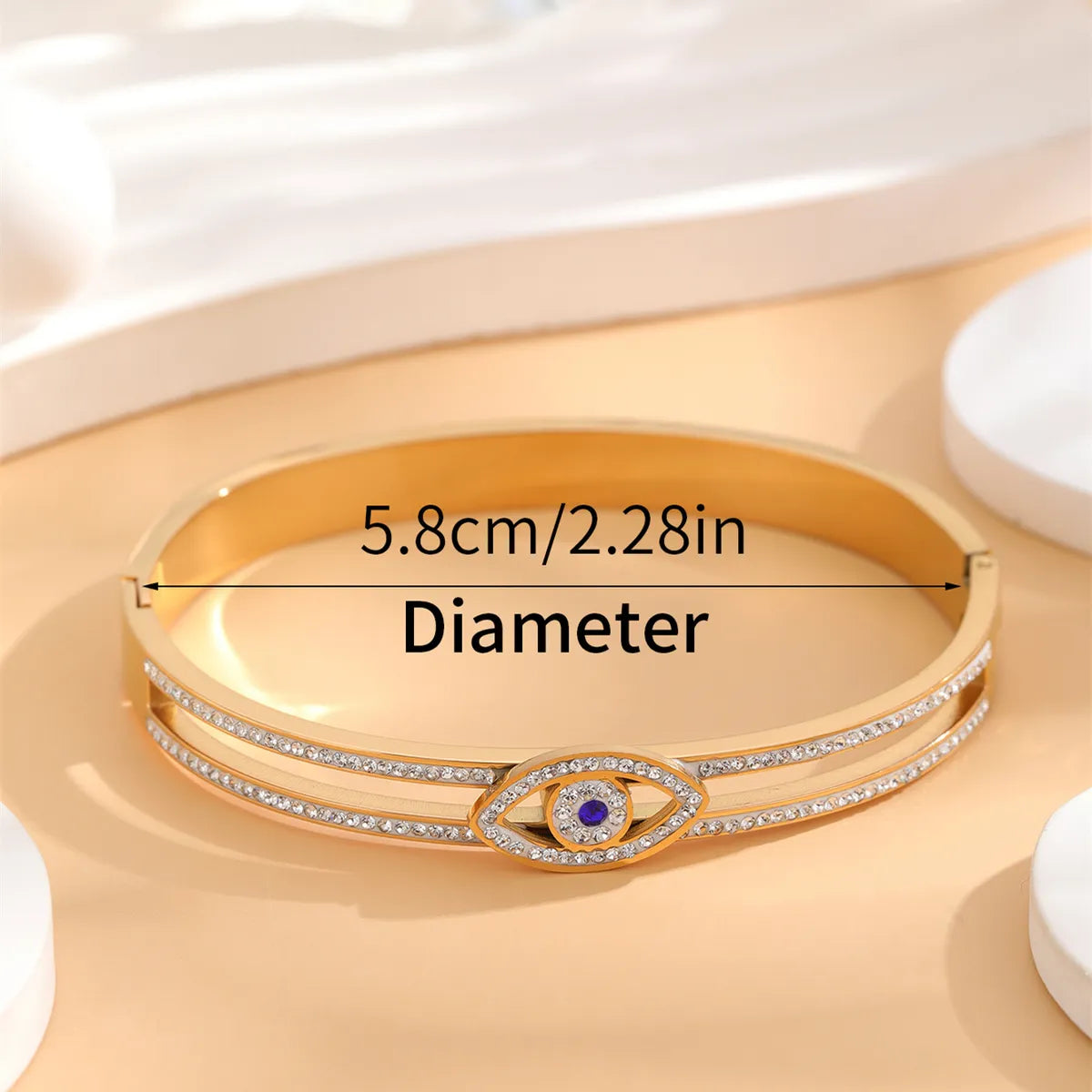 Simple Style Eye 304 Stainless Steel 18K Gold Plated Rhinestones Bangle In Bulk