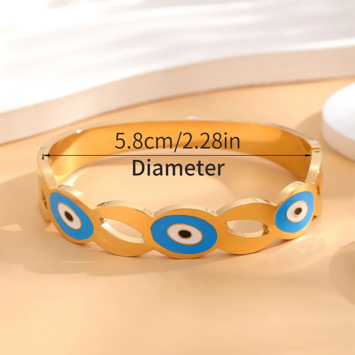 Simple Style Eye 304 Stainless Steel 18K Gold Plated Rhinestones Bangle In Bulk