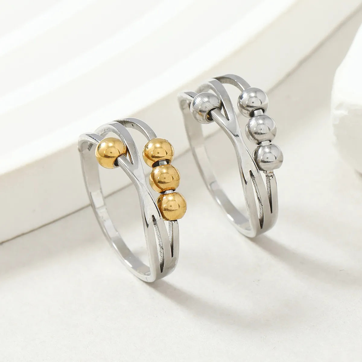 Stainless Steel Simple Style Geometric Beaded Plating Rings