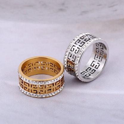 Stainless Steel Simple Style Geometric Plating Hollow Out Inlay Zircon Rings