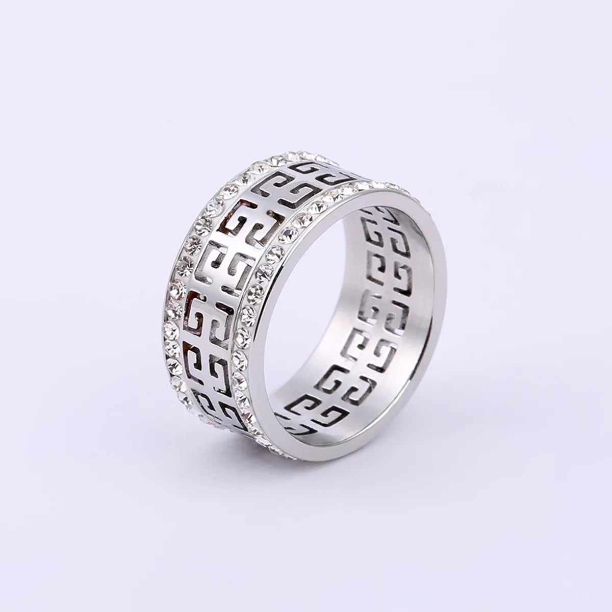 Stainless Steel Simple Style Geometric Plating Hollow Out Inlay Zircon Rings