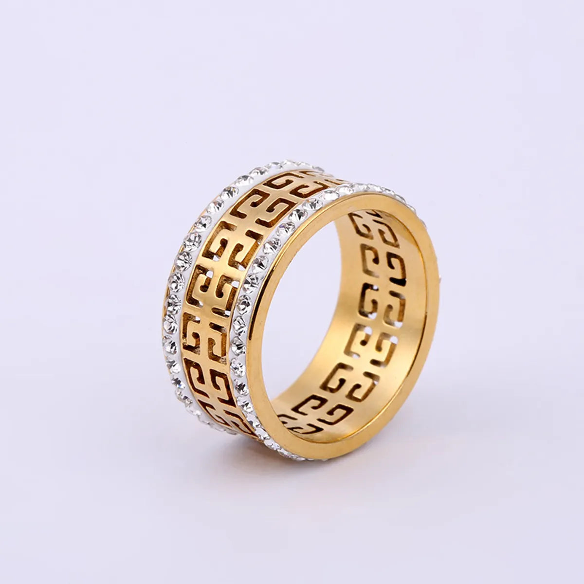 Stainless Steel Simple Style Geometric Plating Hollow Out Inlay Zircon Rings