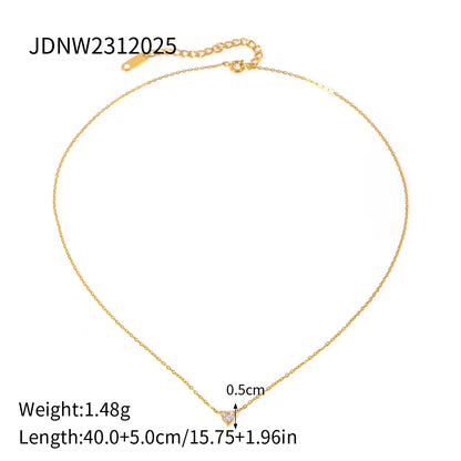 Wholesale Jewelry Simple Style Heart Shape 304 Stainless Steel Zircon Plating Inlay Necklace