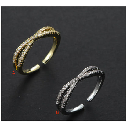 Stainless Steel Simple Style Shiny Solid Color Inlay Zircon Open Rings