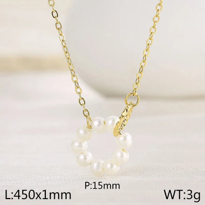 Stainless Steel 18K Gold Plated Simple Style Inlay Solid Color Freshwater Pearl Pendant Necklace