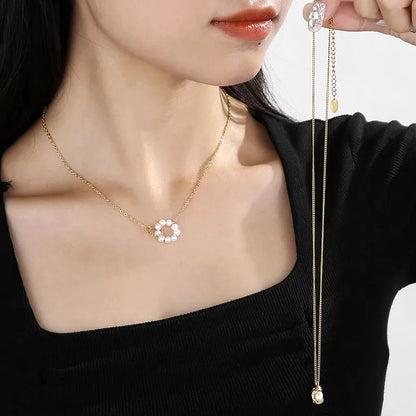 Stainless Steel 18K Gold Plated Simple Style Inlay Solid Color Freshwater Pearl Pendant Necklace