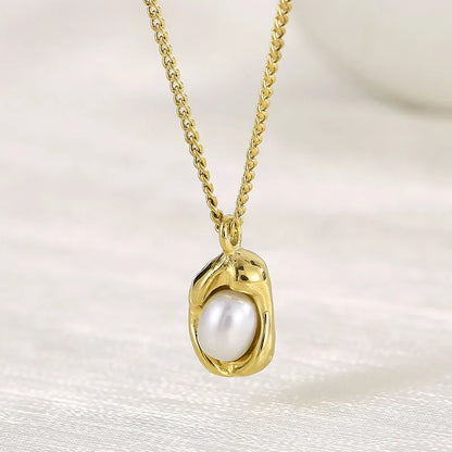 Stainless Steel 18K Gold Plated Simple Style Inlay Solid Color Freshwater Pearl Pendant Necklace