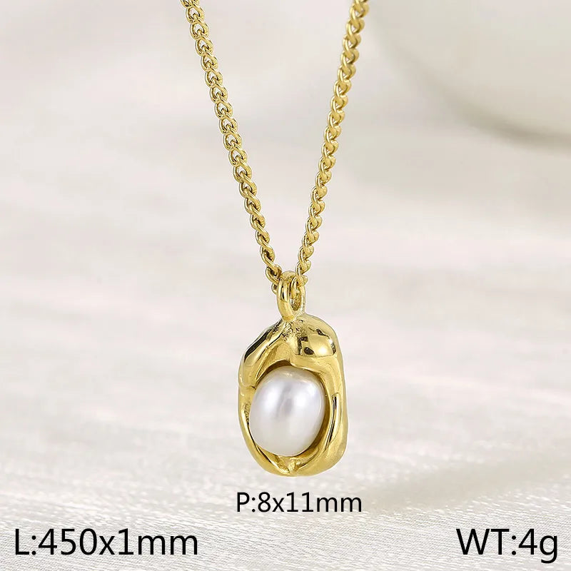 Stainless Steel 18K Gold Plated Simple Style Inlay Solid Color Freshwater Pearl Pendant Necklace