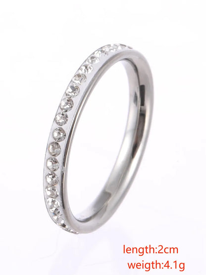 Stainless Steel Simple Style Solid Color Inlay Zircon Rings