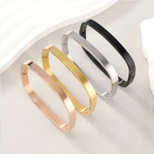 Stainless Steel Simple Style Square Solid Color Plating Bangle