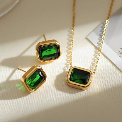 Stainless Steel Simple Style Square Plating Inlay Zircon Earrings Necklace