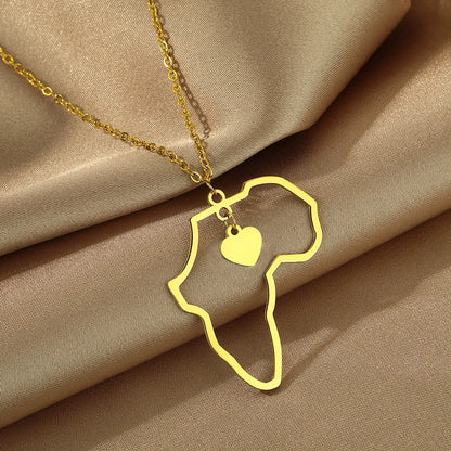 Stainless Steel Simple Style Streetwear Map Heart Shape Asymmetrical Hollow Out Pendant Necklace