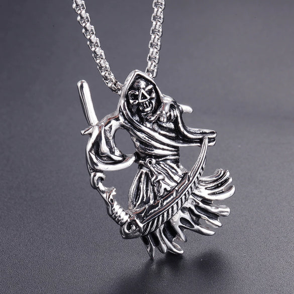 Stainless Steel Skull Sickle Pendant Cast Metal Belief Style Jewelry Necklace Charm For Men And Women