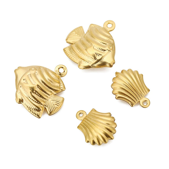 Stainless Steel Small Fish And Shell Pendant Accessories With Electroplating Natural Style