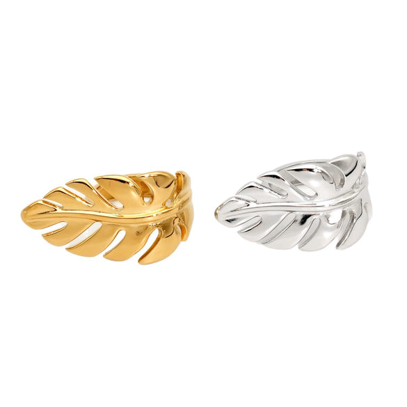 Stainless Steel Smooth Leaf Shape Opening Ring With Pvd Plating