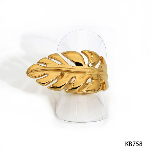 Stainless Steel Smooth Leaf Shape Opening Ring With Pvd Plating