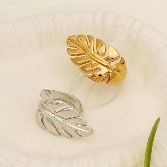 Stainless Steel Smooth Leaf Shape Opening Ring With Pvd Plating