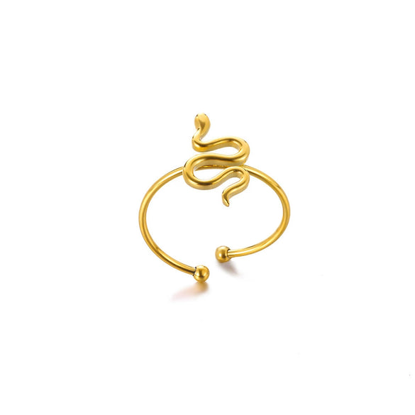 Stainless Steel Snake Animal Exaggerated Gothic Punk Style Electroplated Open Ring Jewelry
